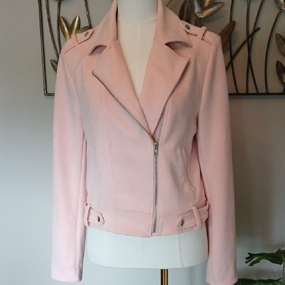 Pink Microsuede Moto Jacket - Picture 3 of 14